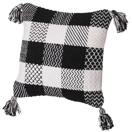 Deerlux 16" Handwoven Cotton Throw Pillow Cover with Patterned Gingham Design and Tasseled Corners QI004302.GM